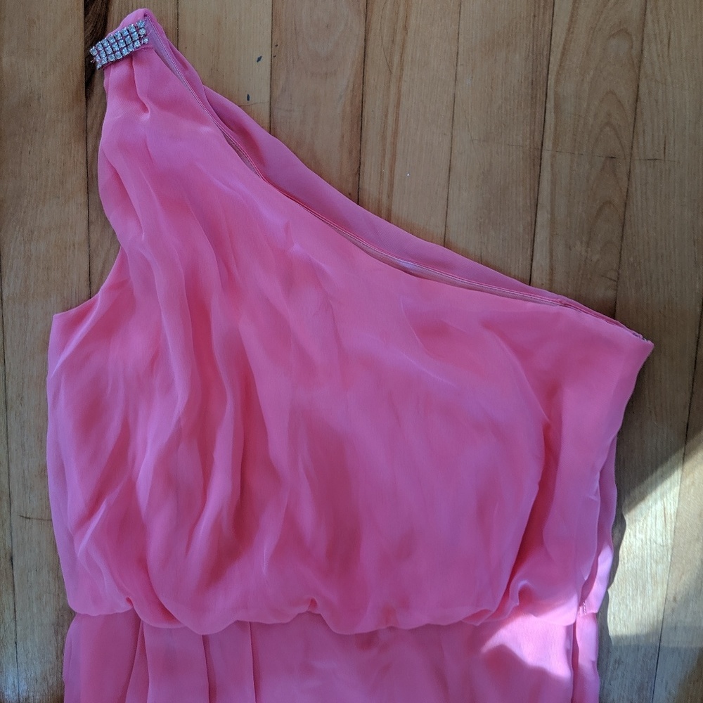 One shoulder pink coral dreaa